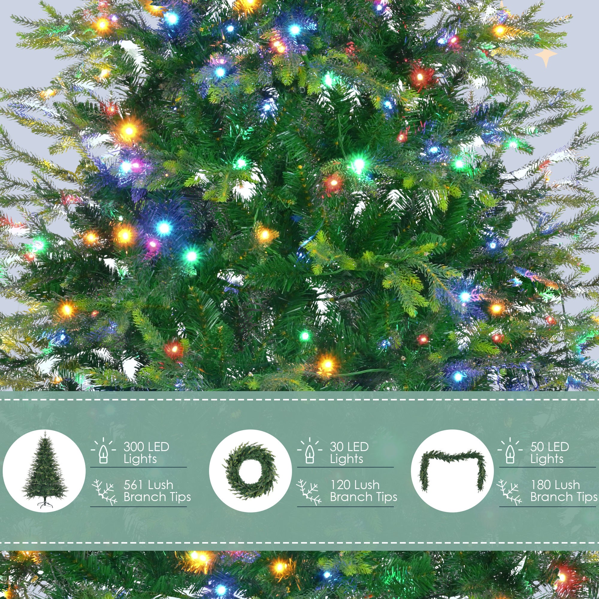 6 Feet Pre-Lit Aspen Fir Christmas Tree With 380 Multi-Color LED Lights, Holiday Home De'cor